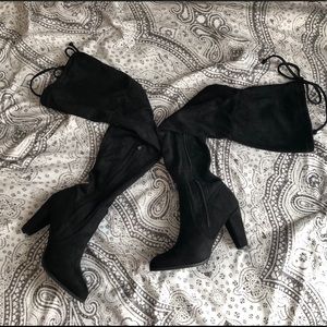 Black Thigh High Healed Boots!